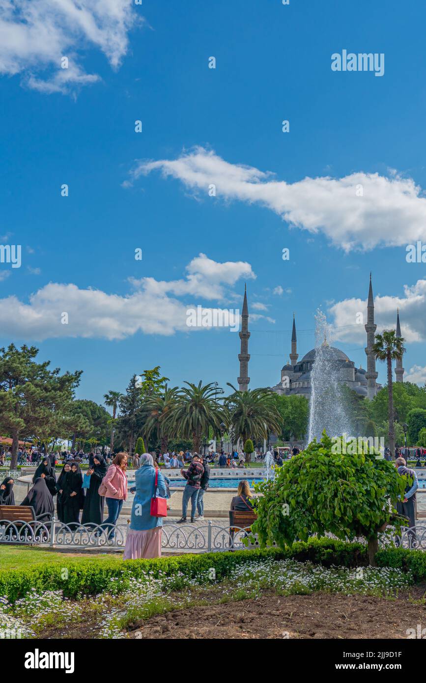 ISTANBUL, TURKEY - MAY 19.2022: Sultan Ahmet park, in the background ...