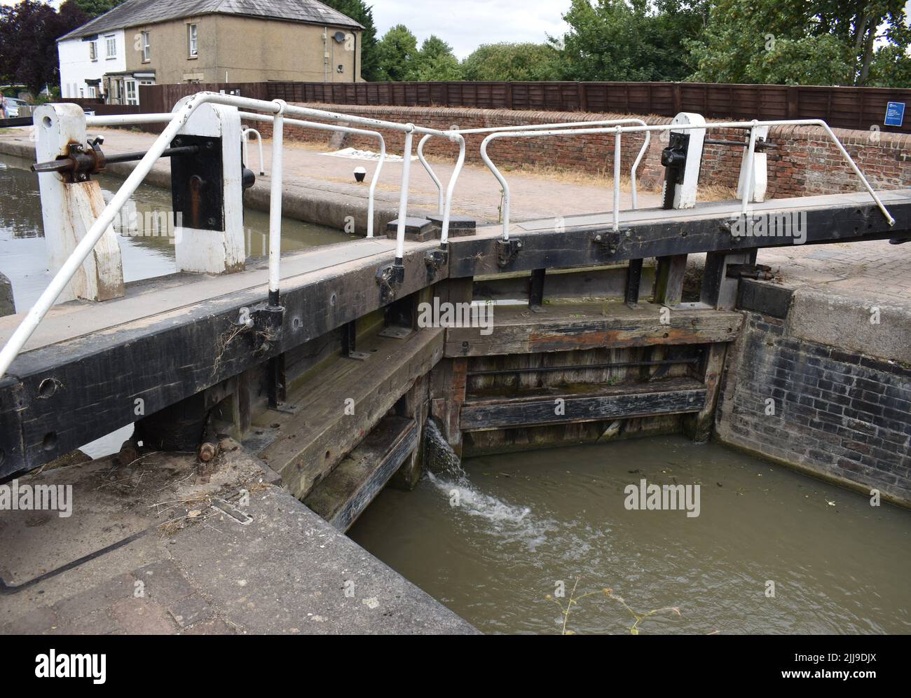 Lock gates on the Grand Union Canal at Cosgrove. Stock Photo
