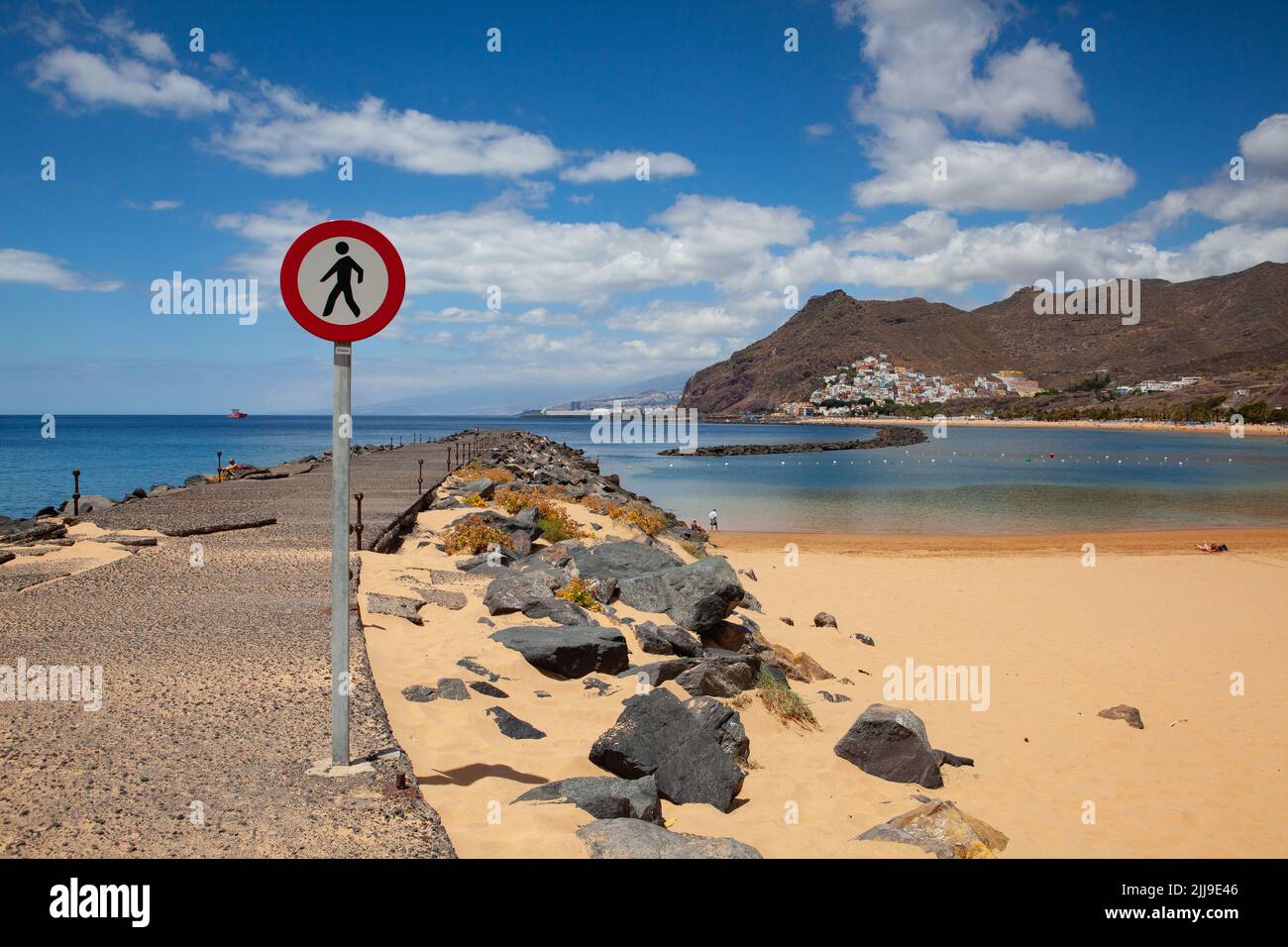 Santa Cruz de Tenerife-Tenerife: June 17,2021: On the pier  close to the Playa de Las Teresitas.It is an artificial, white sand, tourist beach located Stock Photo