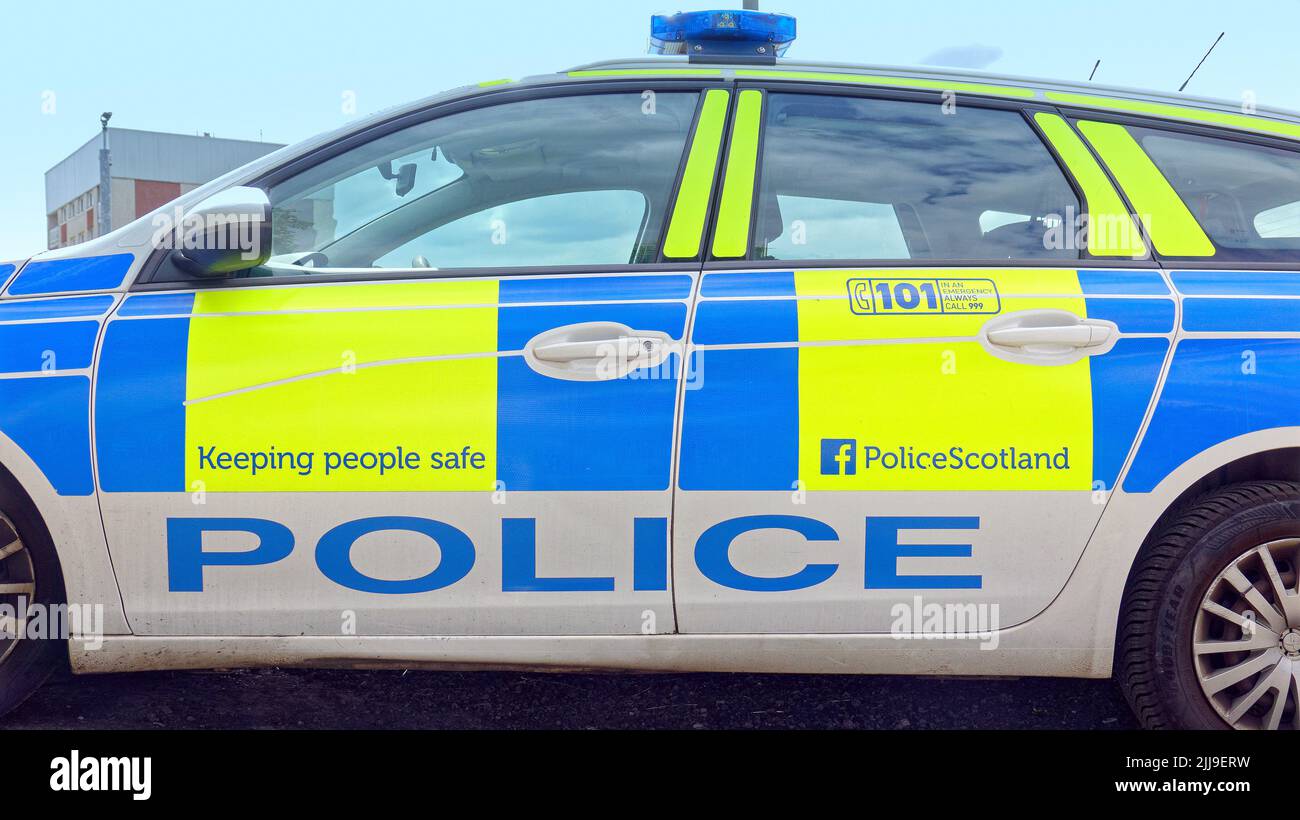 Glasgow, Scotland, uk police car and policeman on the forth and clyde