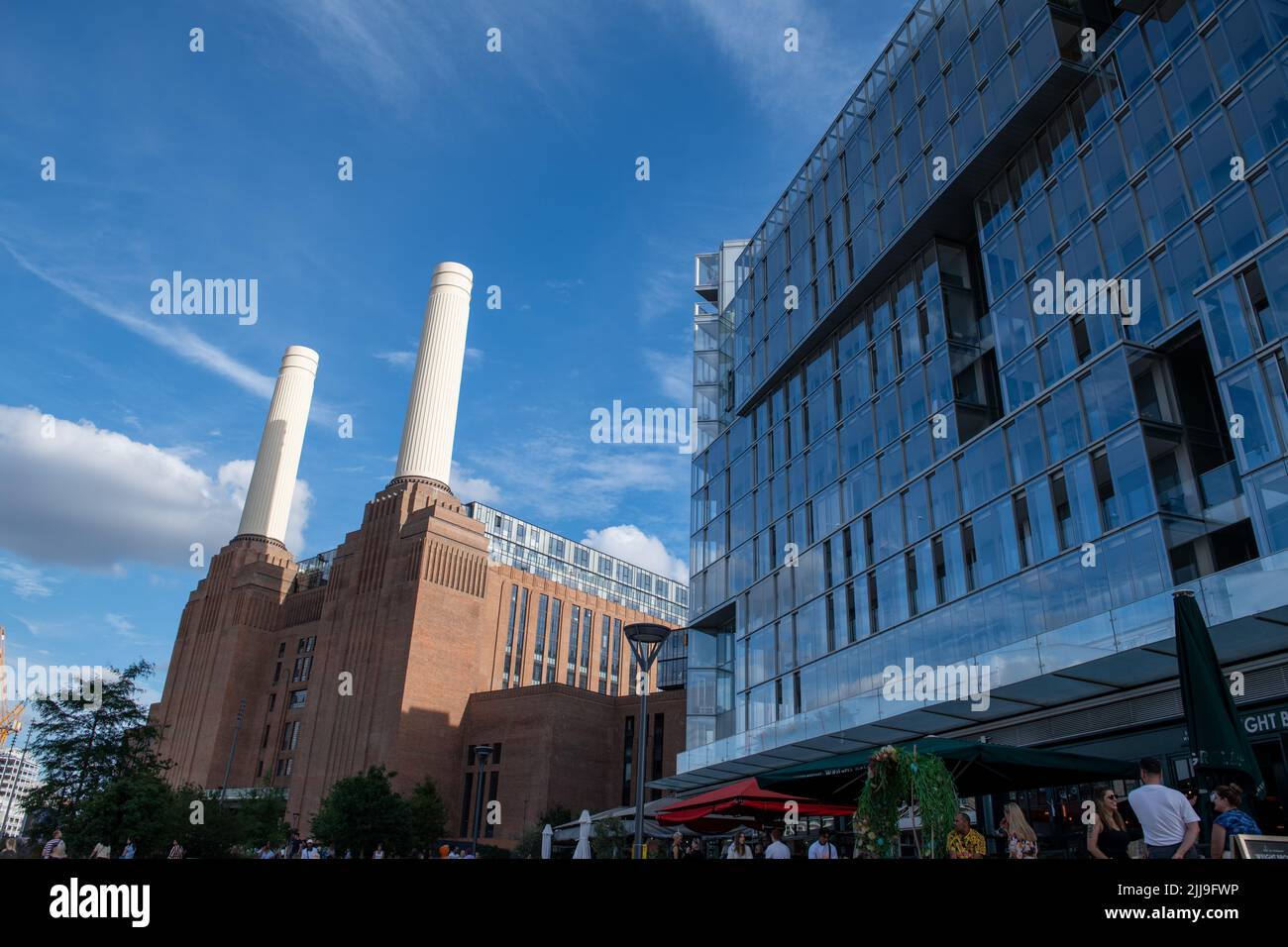 Old Battersea Power Station , renovated and modern building next to it