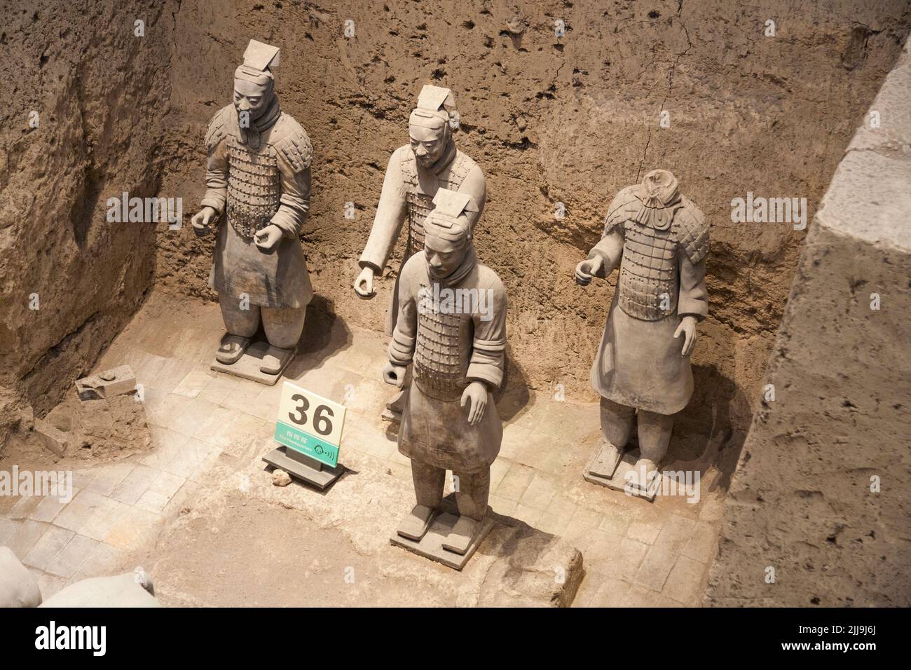 Horsemen (accompanied by horses) discovered in pit 3 at The Terracotta Army dig, at Emperor Qinshihuang's Mausoleum Museum in Xi'An, China, PRC. (125) Stock Photo