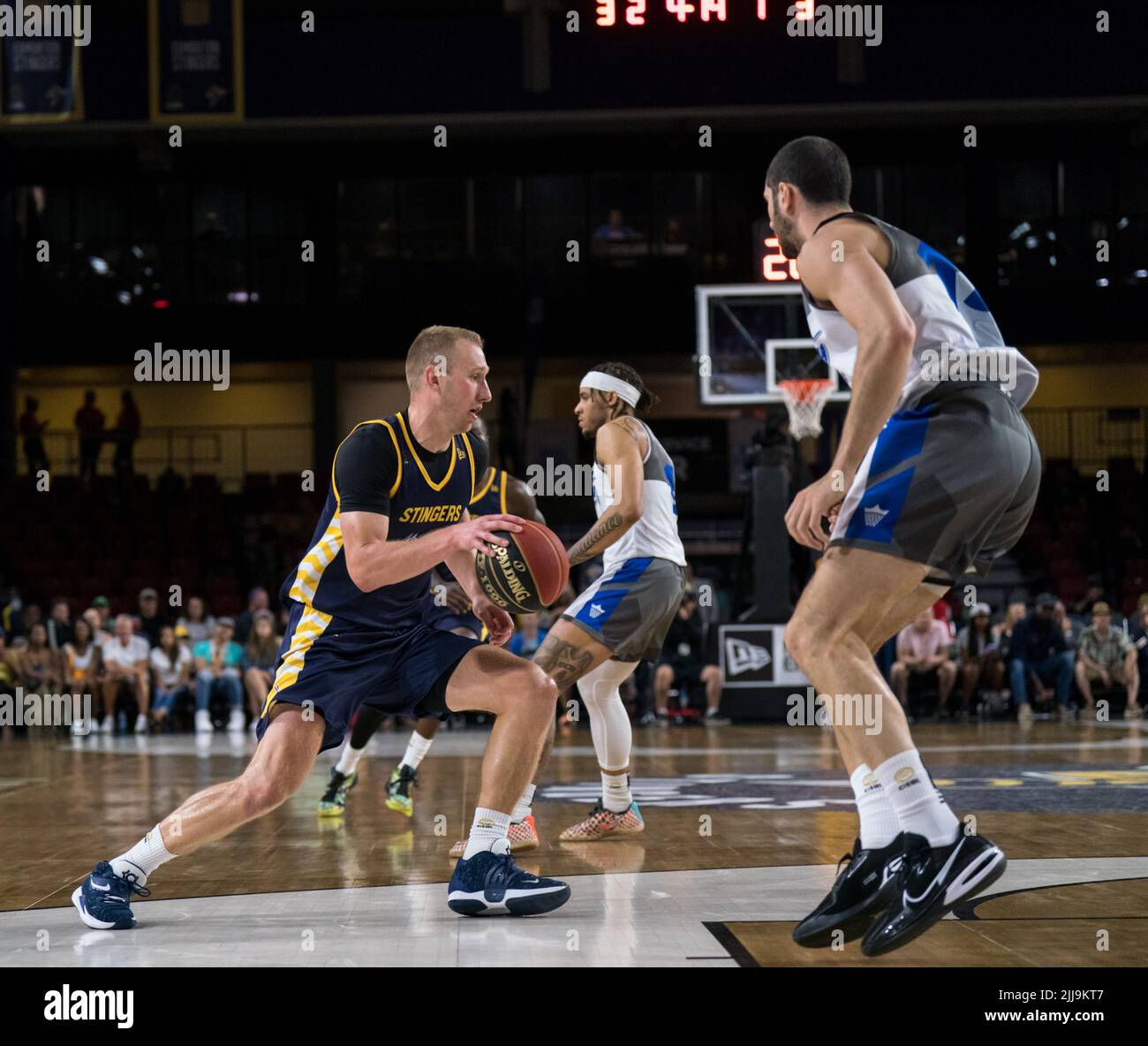 Edmonton, Alberta, Canada. 23rd July, 2022. JORDAN BAKER (8) of the Edmonton Stingers in action during a regular season Cebl match up where the Edmonton Stingers hosted the Guelph Nighthawks at Edmonton Expo Centre in Edmonton, Alberta. (Credit Image: © Matthew Helfrich/ZUMA Press Wire) Stock Photo