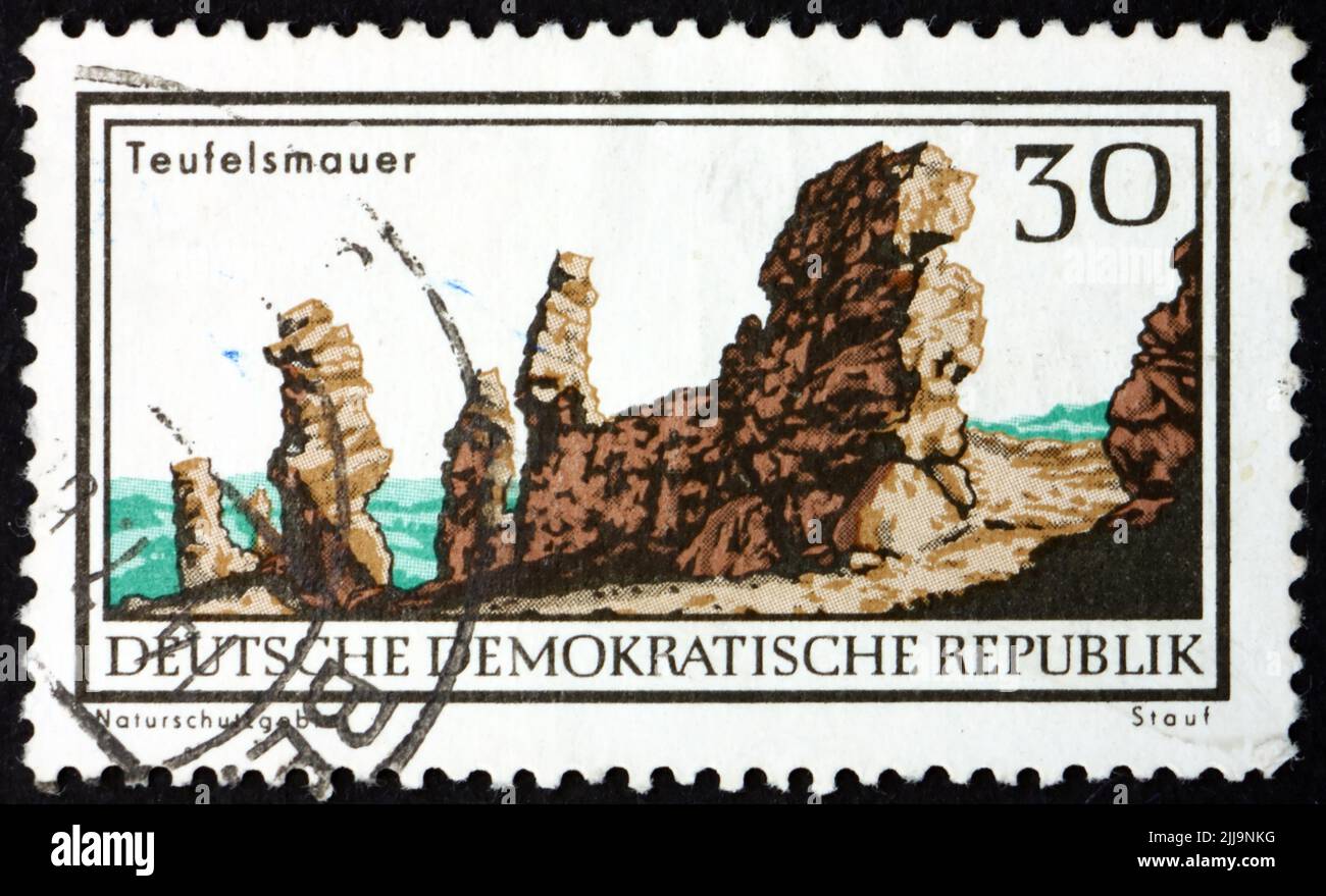 GERMANY - CIRCA 1966: a stamp printed in Germany shows Thale in Harz, Devils Wall, Protected Landscape, circa 1966 Stock Photo