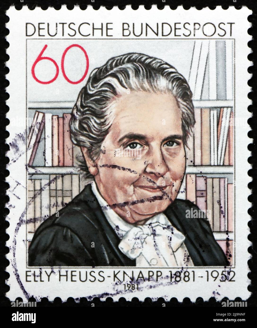 GERMANY - CIRCA 1981: a stamp printed in Germany shows Elly Heuss-Knapp (1881-1951), founded Elly Heuss-Knapp Foundation, Rest and Recuperation for Mo Stock Photo