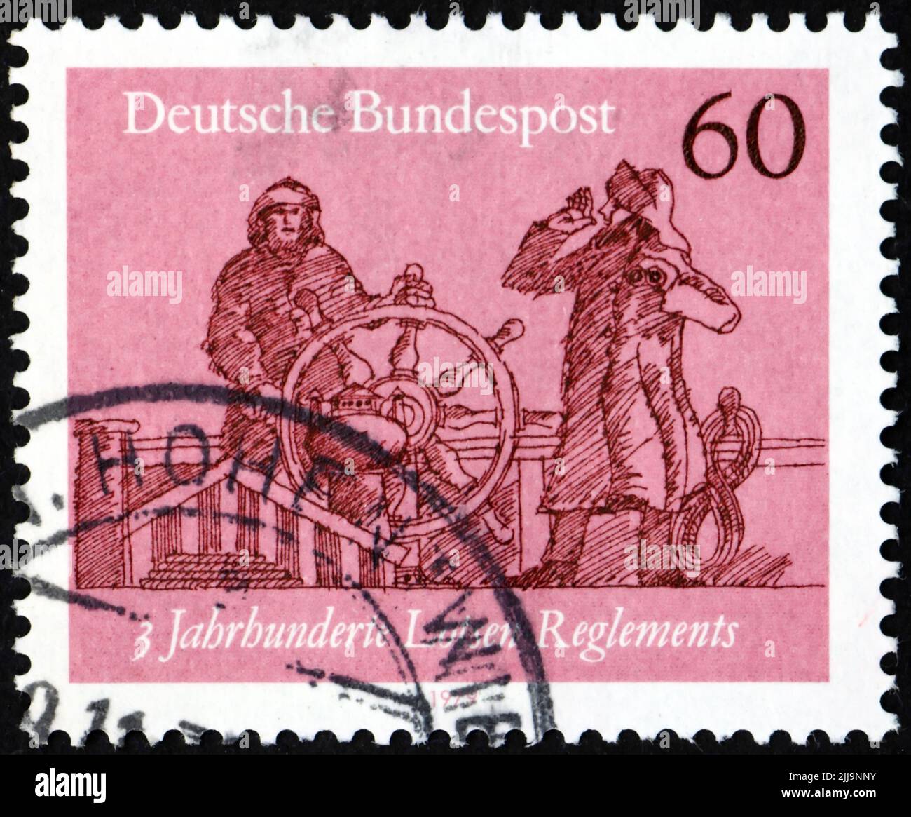 GERMANY - CIRCA 1979: a stamp printed in Germany shows pilot on board, three centuries of pilots regulations, circa 1979 Stock Photo