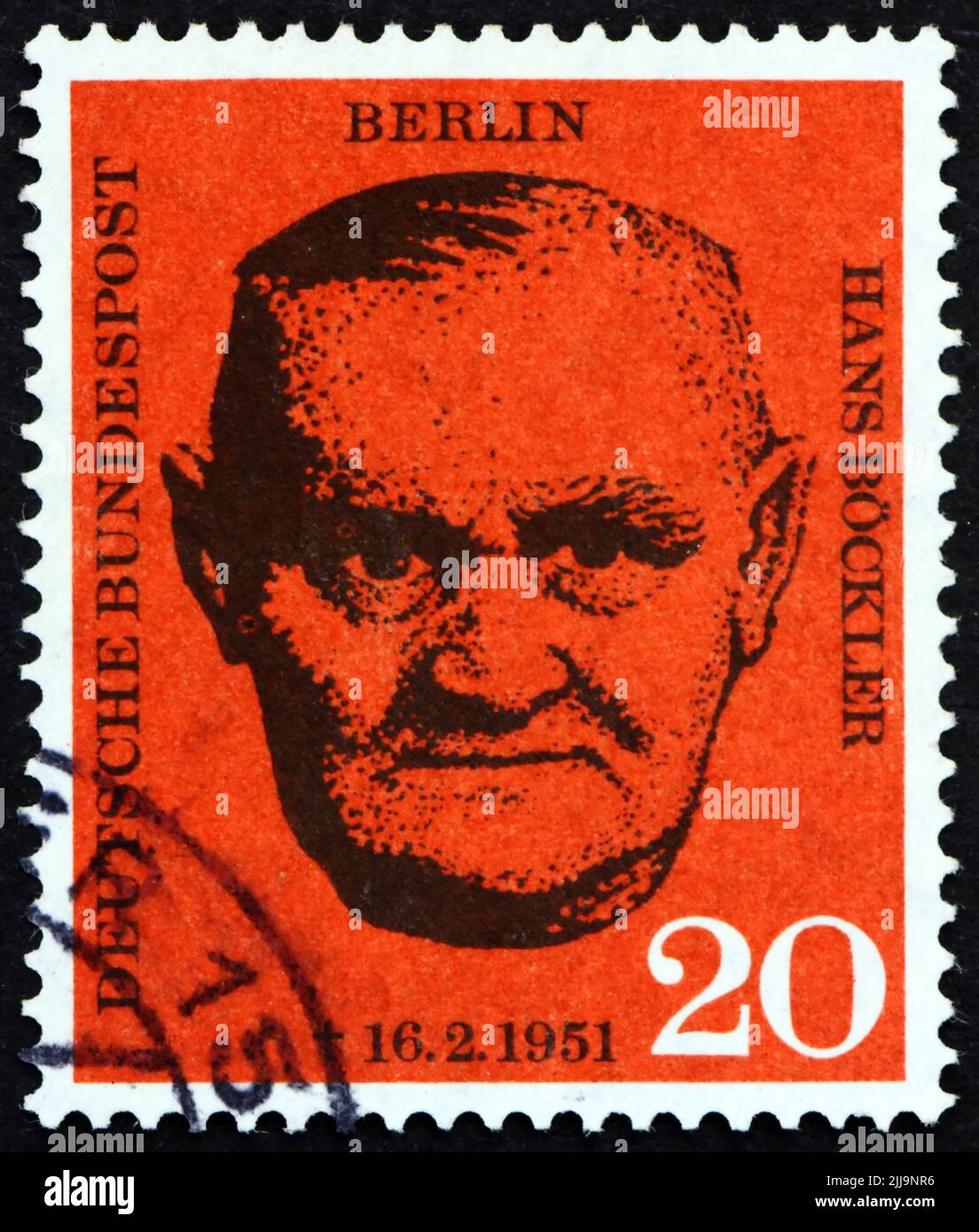 GERMANY - CIRCA 1960: a stamp printed in Germany, Berlin shows Hans Bockler, German Politician and Workers' Union Leader, circa 1960 Stock Photo