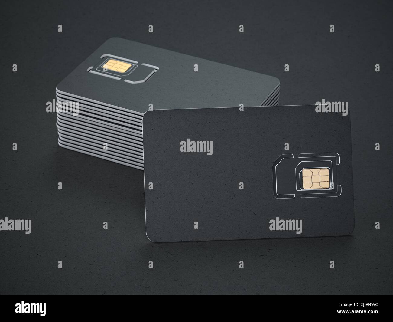 Blank black SIM smart card on black background. Mock up. 3d illustration Stock Photo