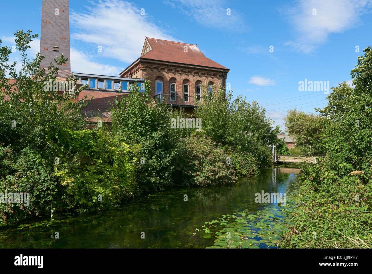 The Engine House venue and the Coppermill Stream in Walthamstow Wetlands, North London, South East England Stock Photo