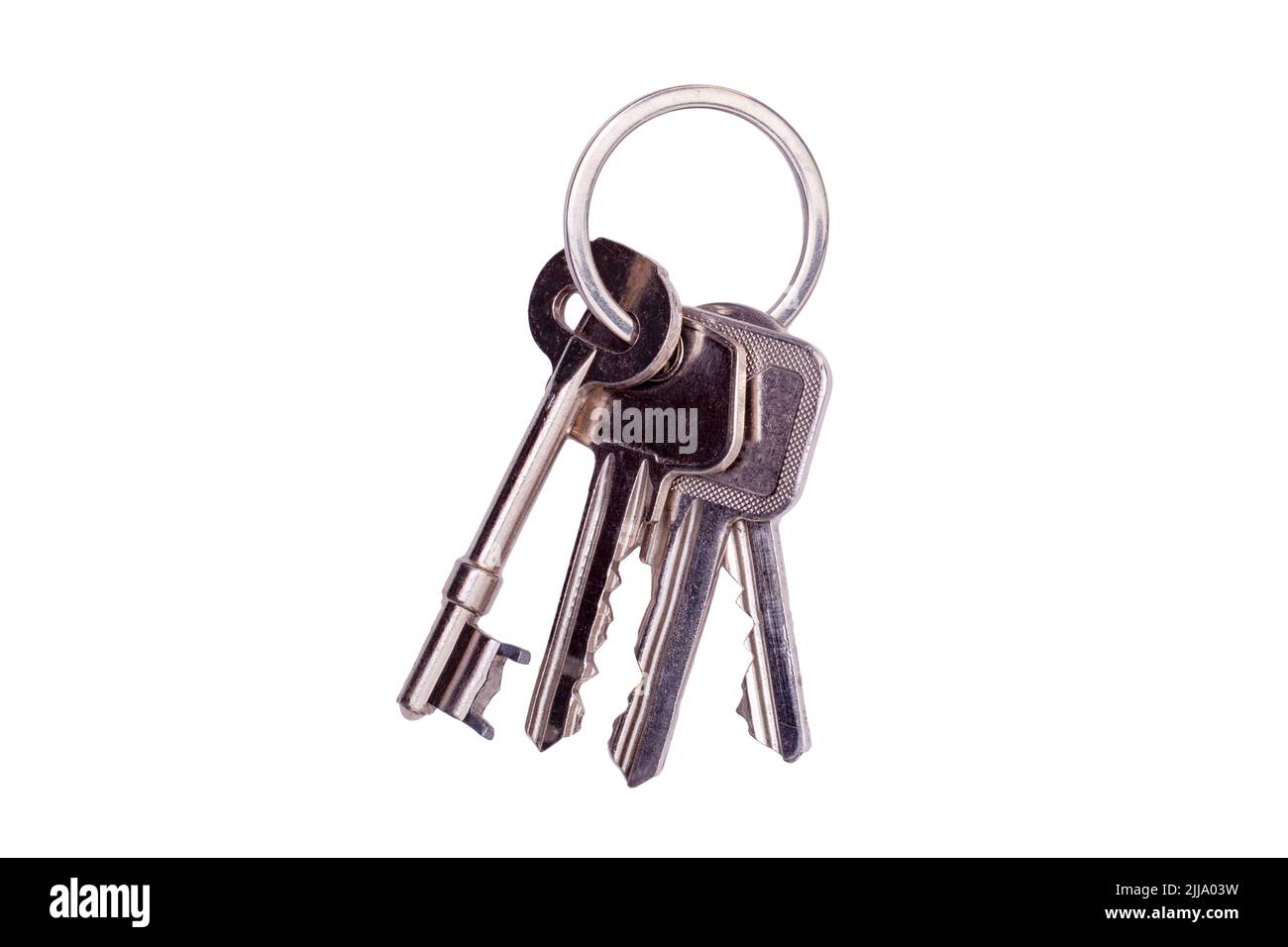 Bunch of keys on a keyring isolated on a white background Stock Photo