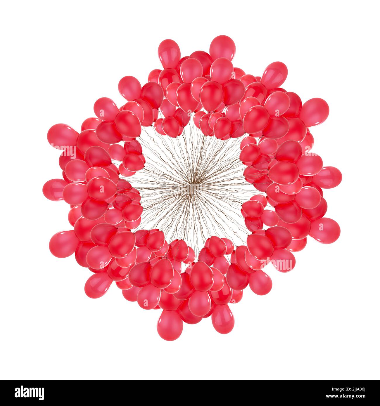 Ring of red balloons with strings isolated on a white background Stock Photo