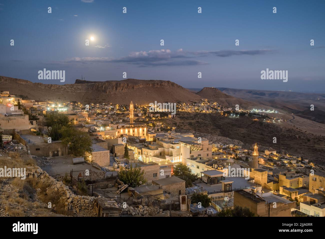 Mardin old town cityscape at twilight, Eastern Turkey Stock Photo