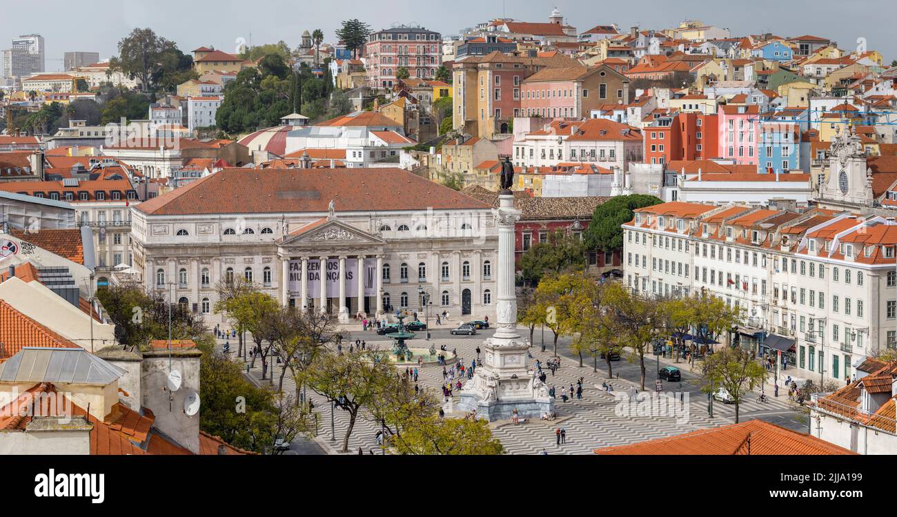 Lisbon city panorama with Rossio square and monument Dom Pedro IV, Portugal Stock Photo