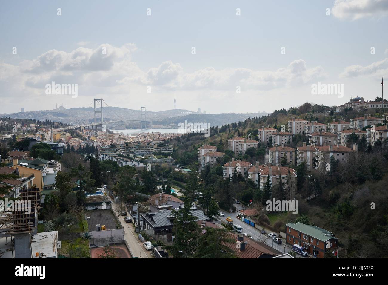 Cityscape of Istanbul on bright sunny days aerial above drone view Stock Photo
