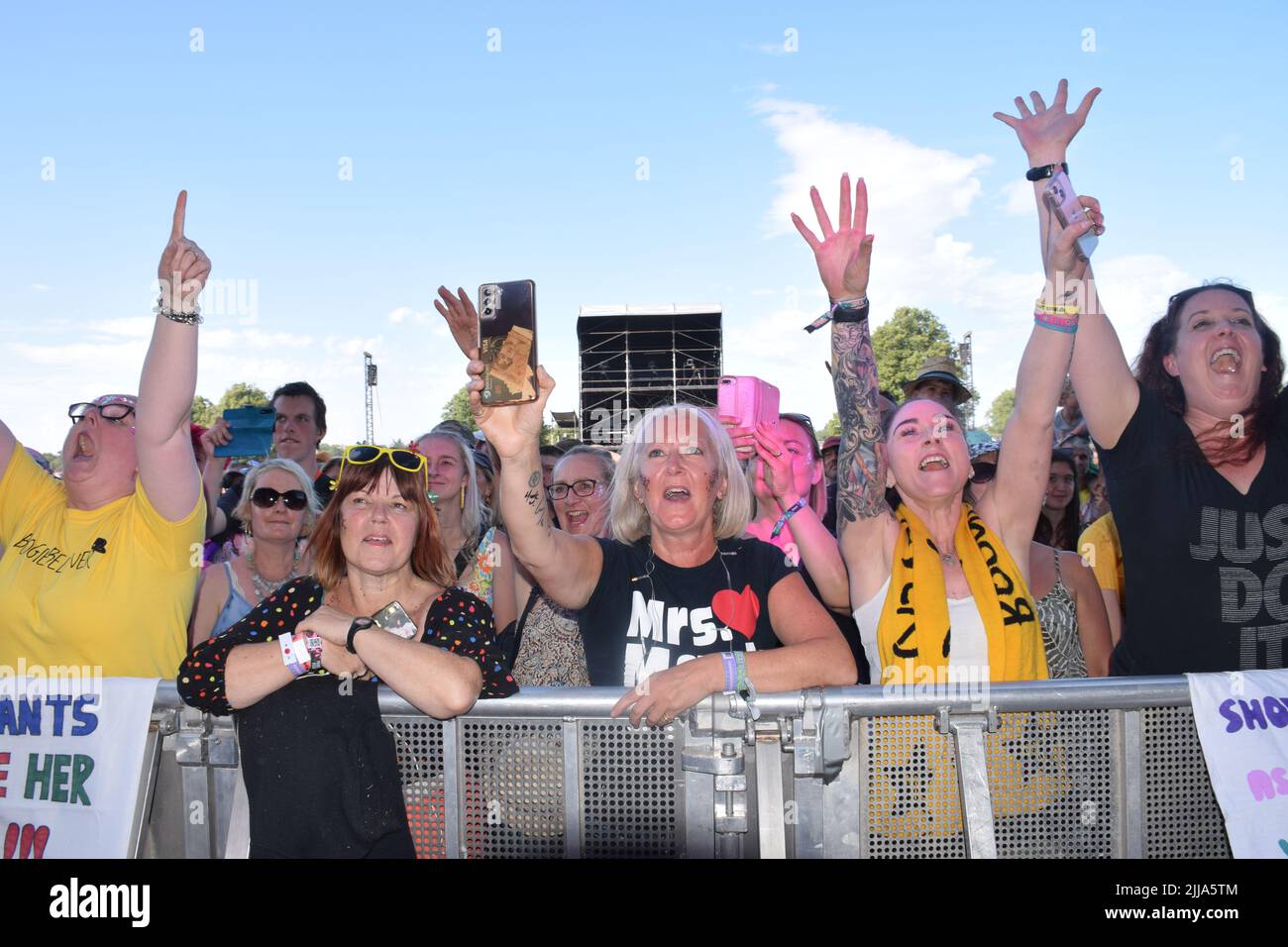 Henham Park, Suffolk, England. 22nd July 2022, Latitude Festival - Mark Owen (of Take That) fans. Credit: Liz Somerville/Alamy Live News Stock Photo