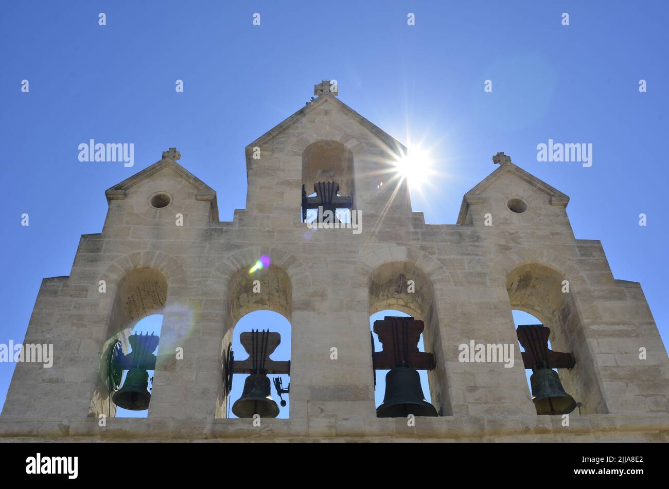 bell tower of the church of les-saintes-maries-de-la-mer, France Stock Photo