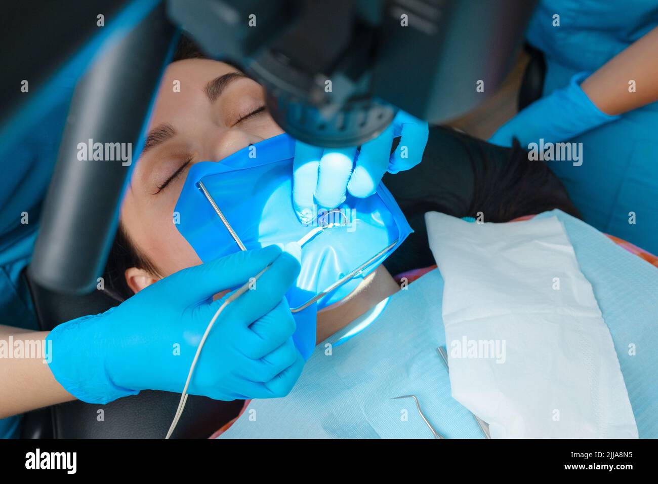 Photo endodontic treatment of dental canals in the lower molar permanent tooth molar with