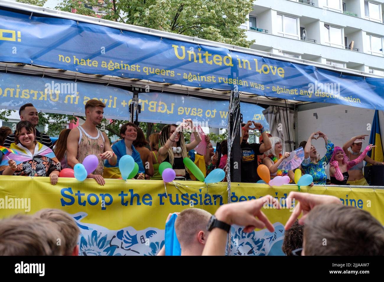 BERLIN, GERMANY - JULY 23, 2022: Ukrainian float at the Pride parade (CSD) in Berlin, Germany on July 23, 2022. Stock Photo