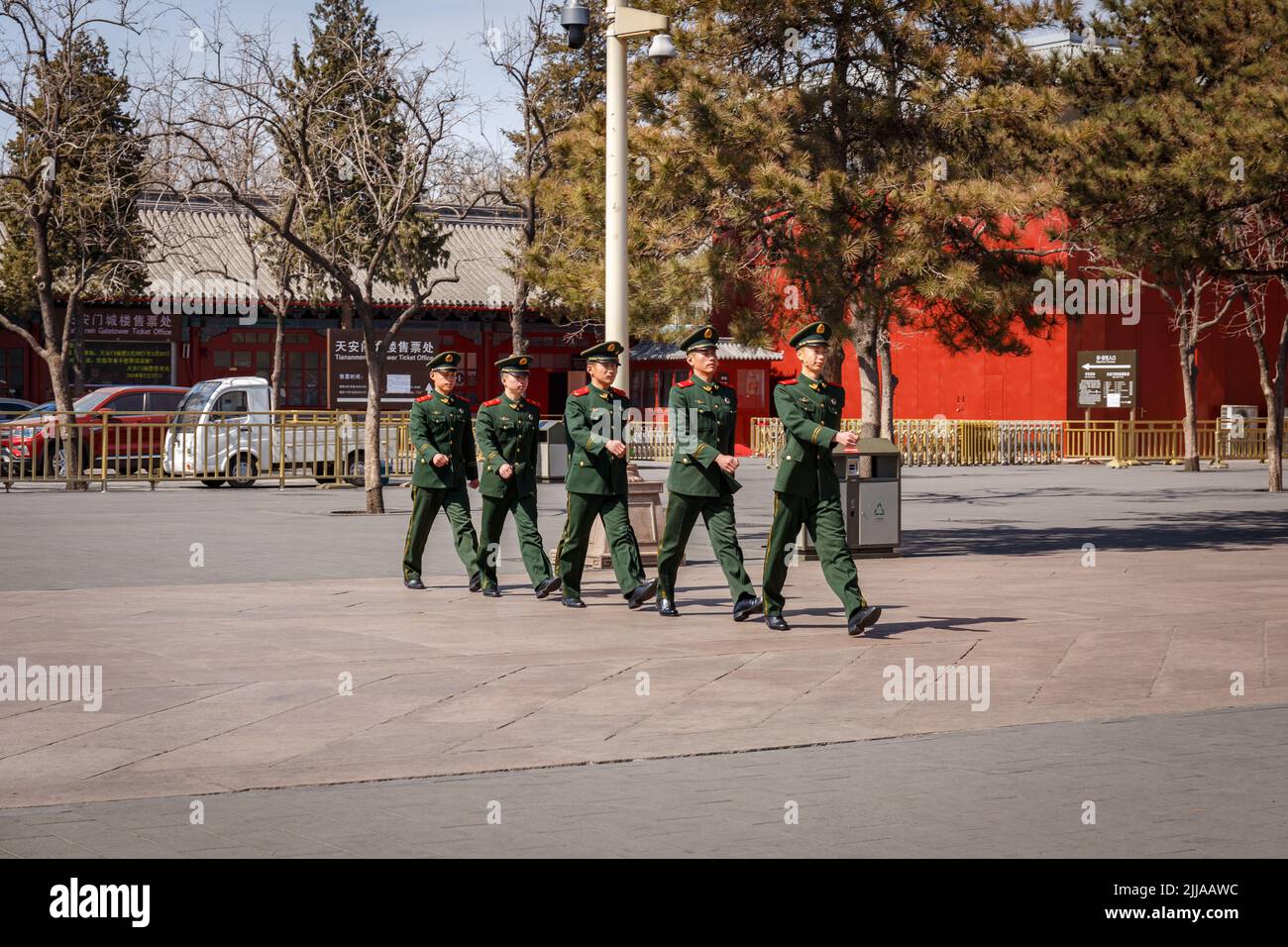 Column of soldiers at the Forbidden City in Beijing, China in March ...