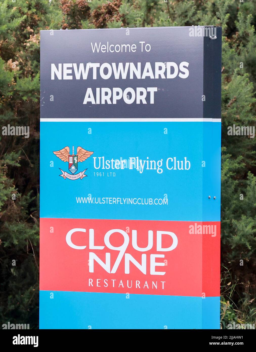 UK airport entrance sign at Newtownards Airport County Down Northern Ireland. Stock Photo