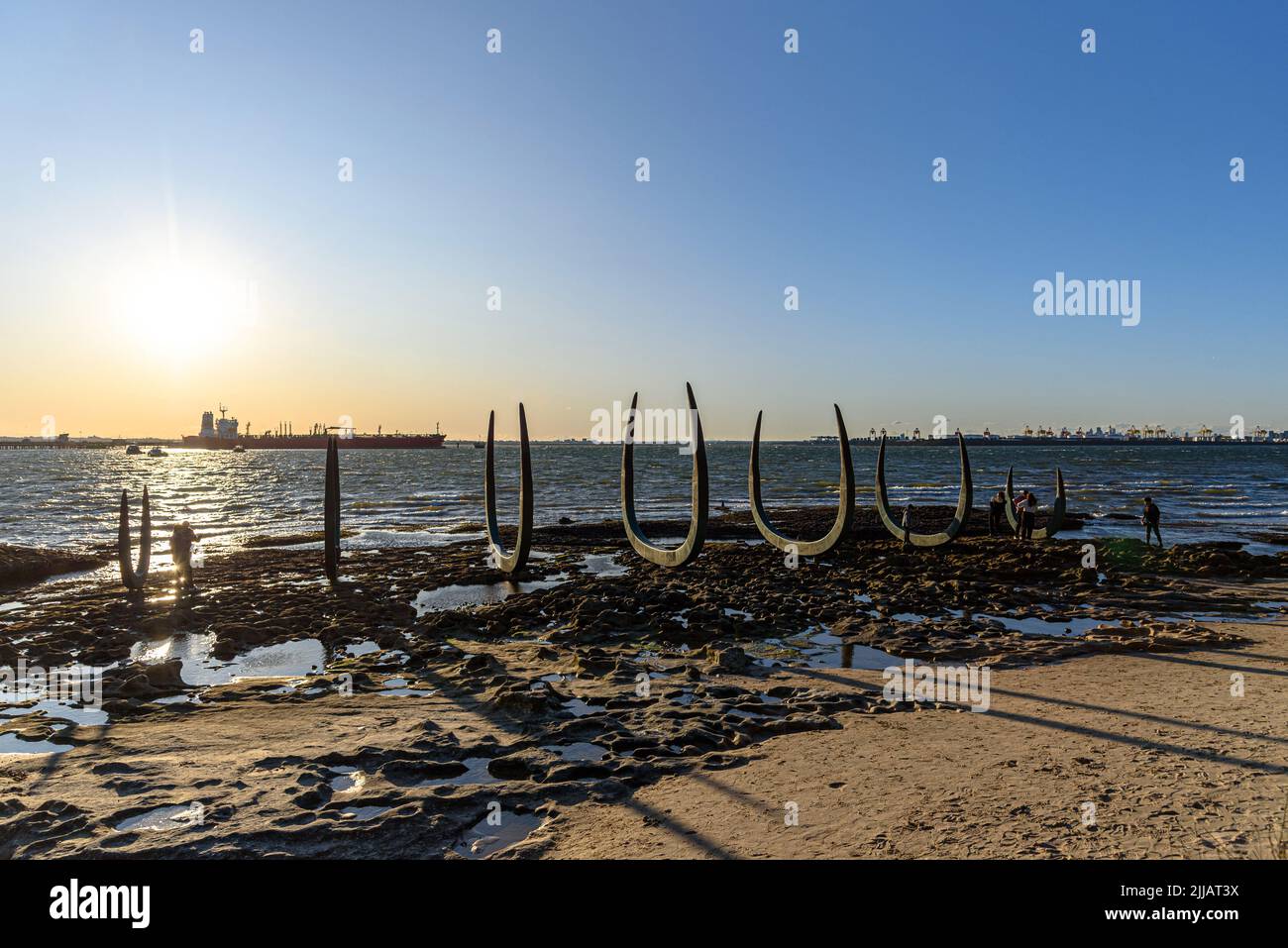 The Eyes of the Land and the Sea sculpture by Alison Page and Nik Lachajczak at Captain Cook's Landing Place in Botany Bay Stock Photo