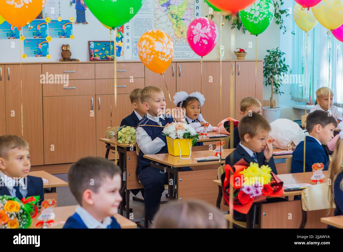 Russi First Class NOVOKUZNETSK, KEMEROVO REGION, RUSSIA - SEP, 1, 2021: First-grade ...