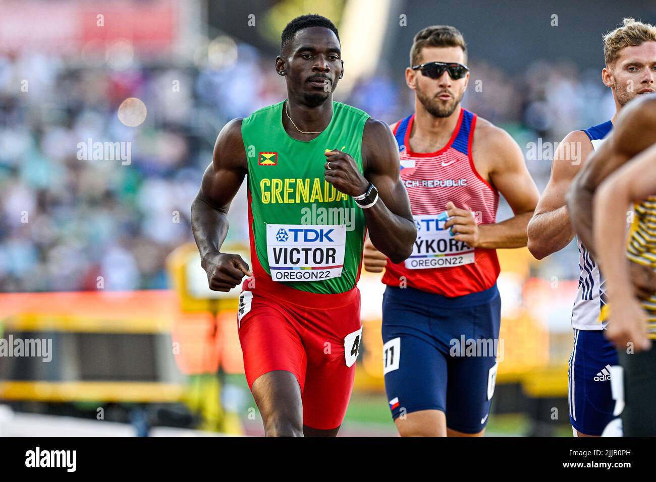 EUGENE, UNITED STATES - JULY 24: Lindon Victor of Grenada competing on