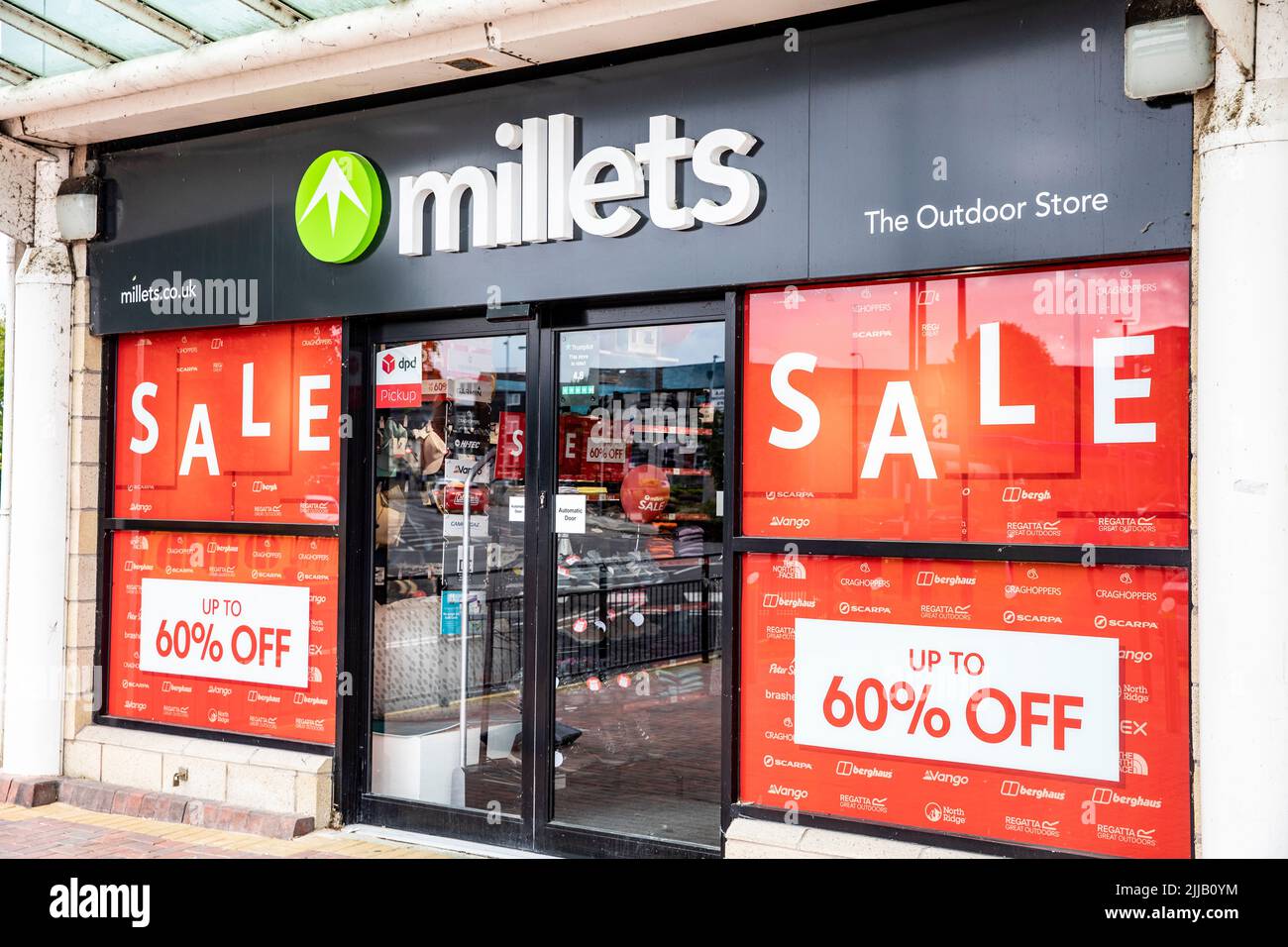 Millets store in Bury,England, summer sale up to 60% off, outdoor clothing  and equipment,UK Stock Photo - Alamy