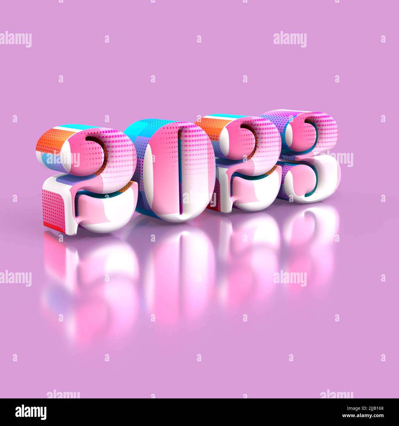 Colourful 2023 3D Render on a pink background. Stock Photo