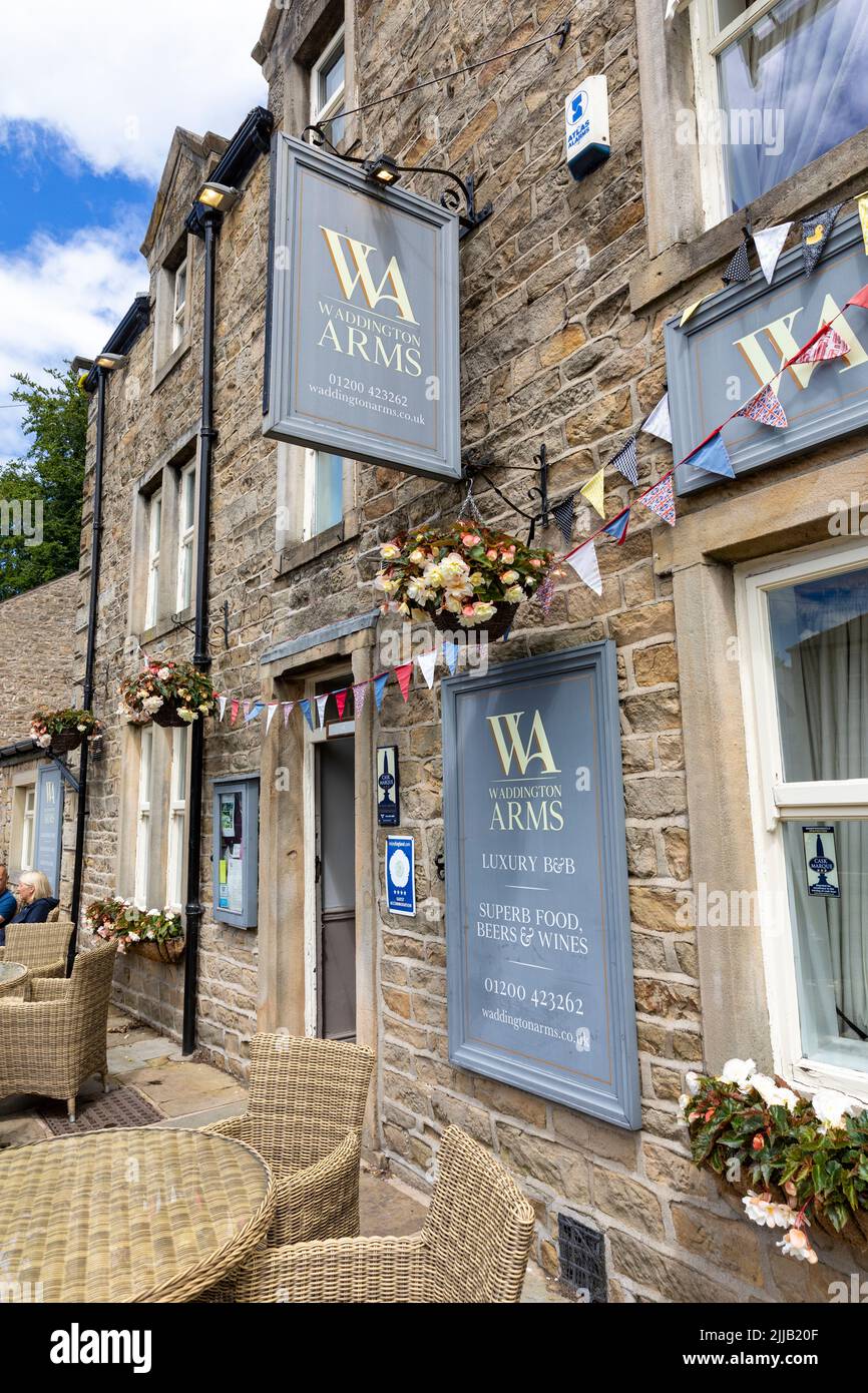 Waddington village near Clitheroe in Lancashire and the Waddington arms public house and restaurant on summers day in 2022,Lancashire,England,Uk Stock Photo