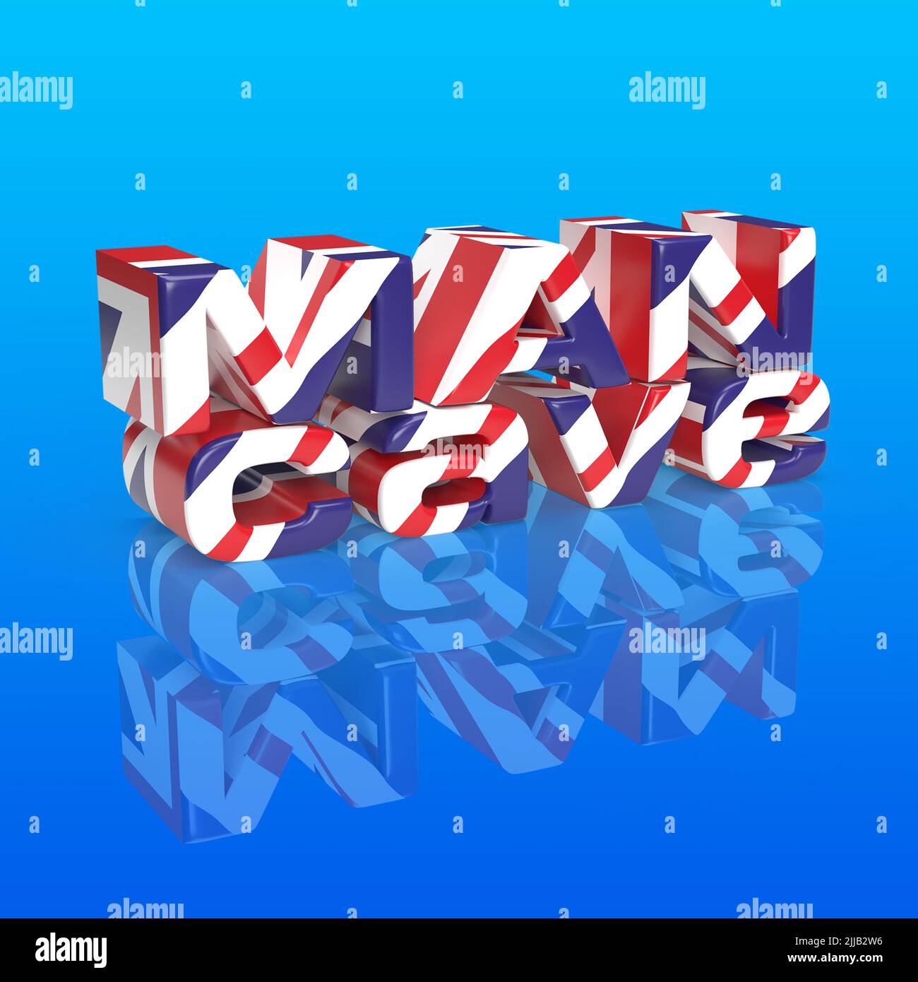 Man Cave 3D Render with Union Jack on a blue background. Stock Photo