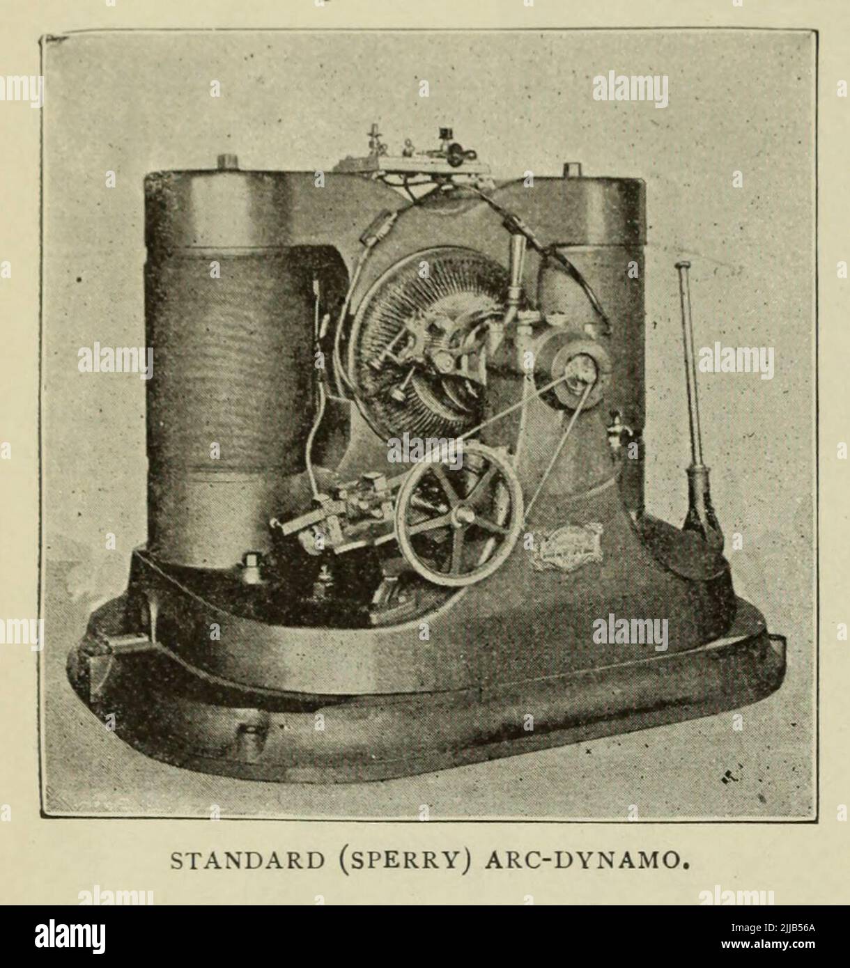 Standard (Sperry) Arc-Dynamo from the article ' BEGINNINGS AND FUTURE OF THE ARC-LAMP ' by S. M. Hamill  from The Engineering Magazine DEVOTED TO INDUSTRIAL PROGRESS Volume VII April to September, 1894 NEW YORK The Engineering Magazine Co Stock Photo