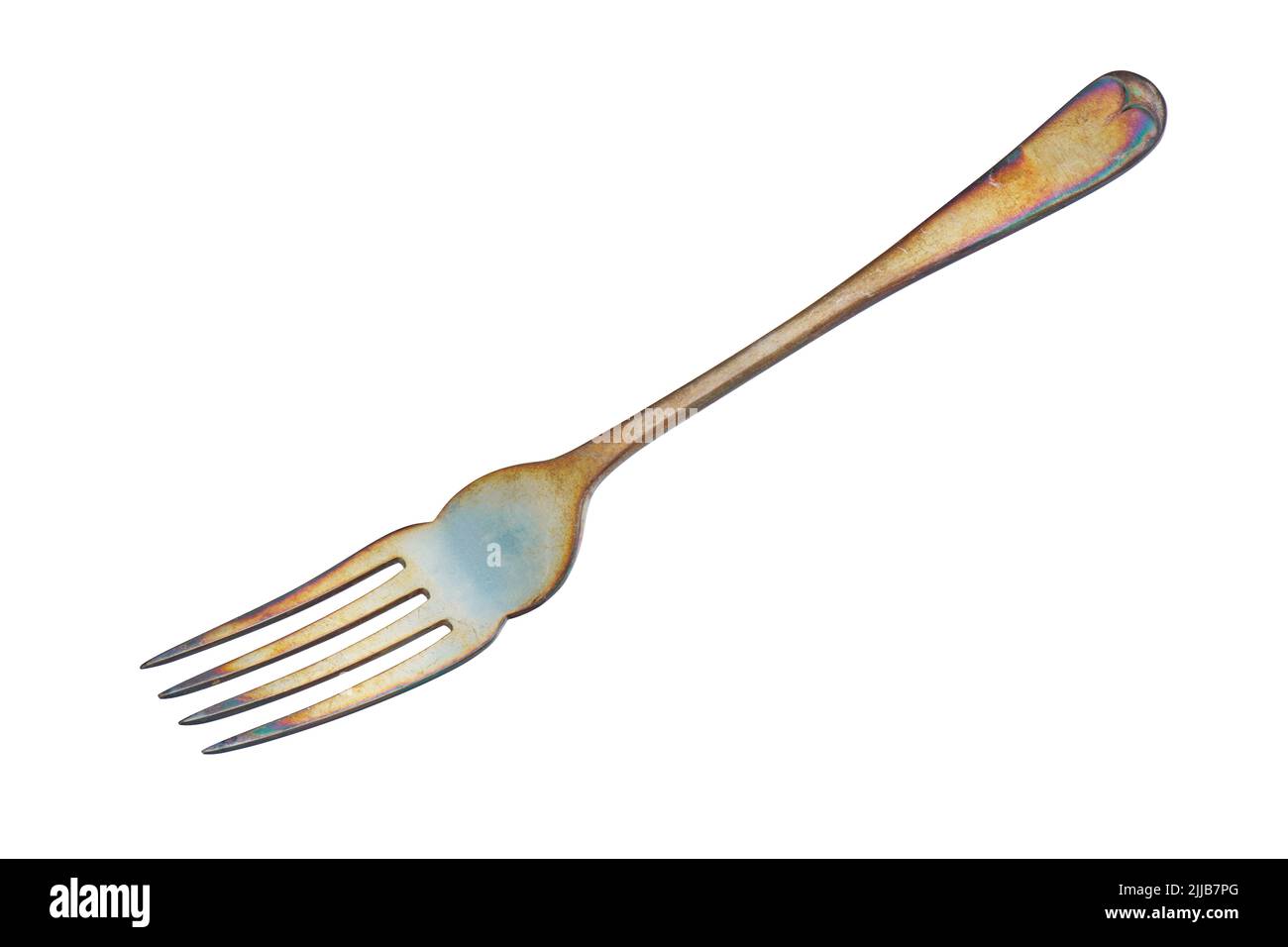 Old oxidized metal fork, cut out, photo stacking Stock Photo