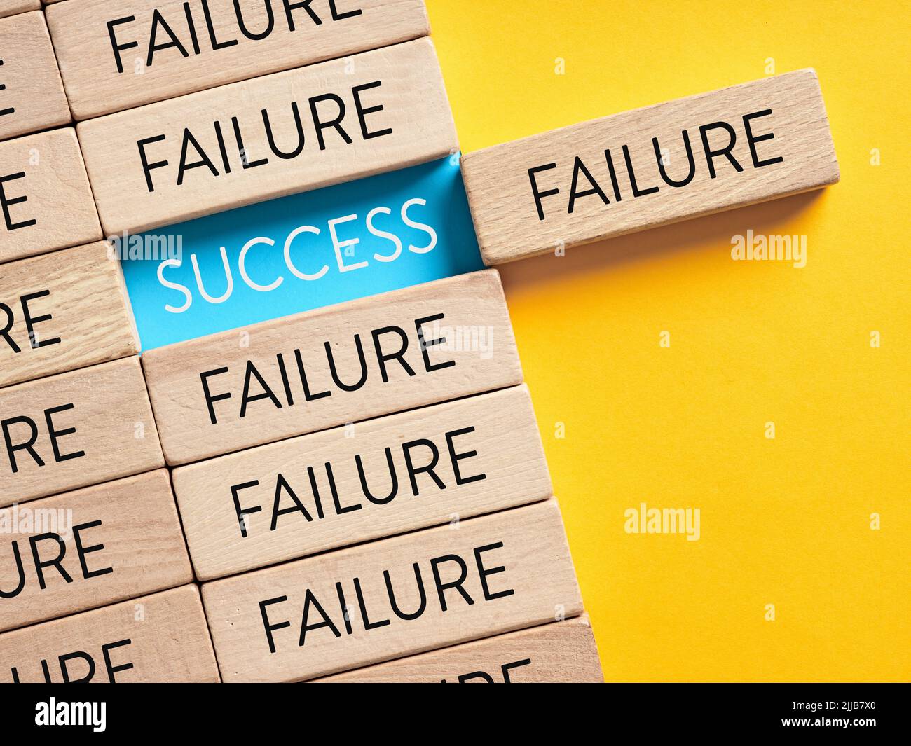 Success and failure alternative options. Reaching to success after many failures or learning from mistakes concept. Stock Photo