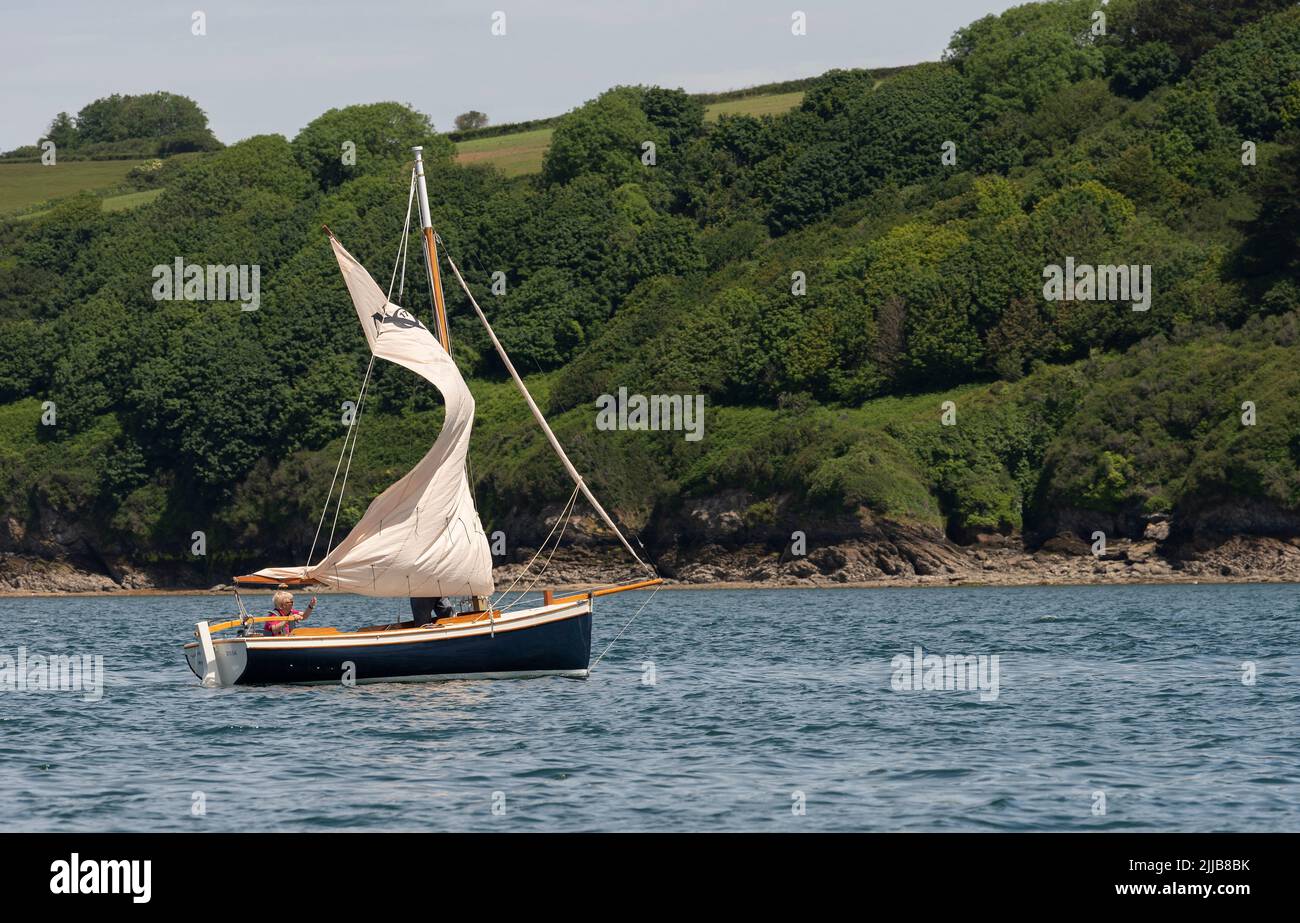 Falmouth, Cornwall, England, UK. 2022.  Sailing dinghy underway on the River Fal close to Falmouth, UK Stock Photo