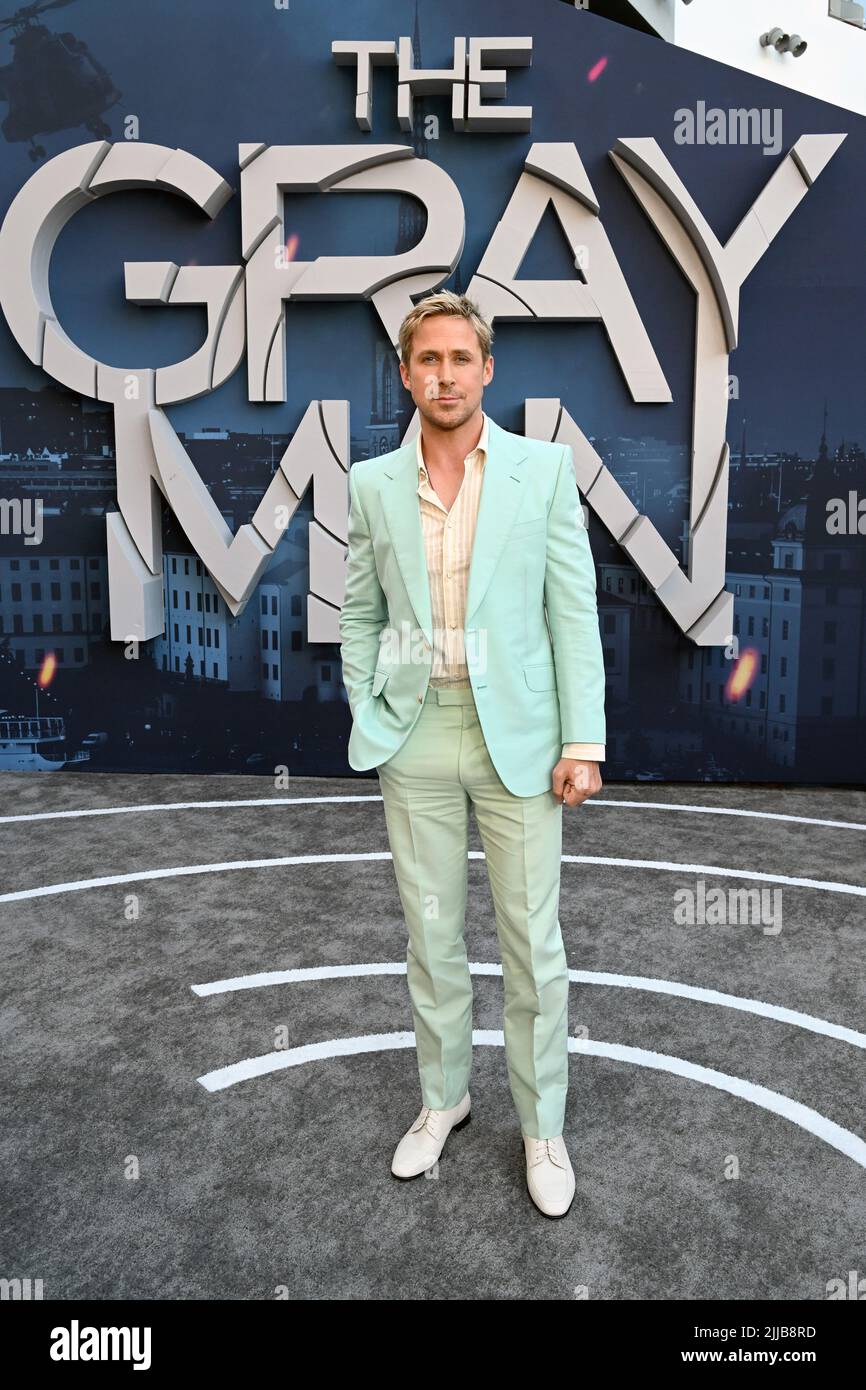Undated film still handout from The Gray Man. Pictured: Ryan Gosling attends Netflix's 'The Gray Man' Los Angeles Premiere at TCL Chinese Theatre on July 13, 2022 in Hollywood, California. Picture credit should read: PA Photo/Michael Kovac/Getty Images for Netflix. All Rights Reserved. WARNING: This picture must only be used to accompany PA Feature SHOWBIZ Film The Gray Man. Stock Photo