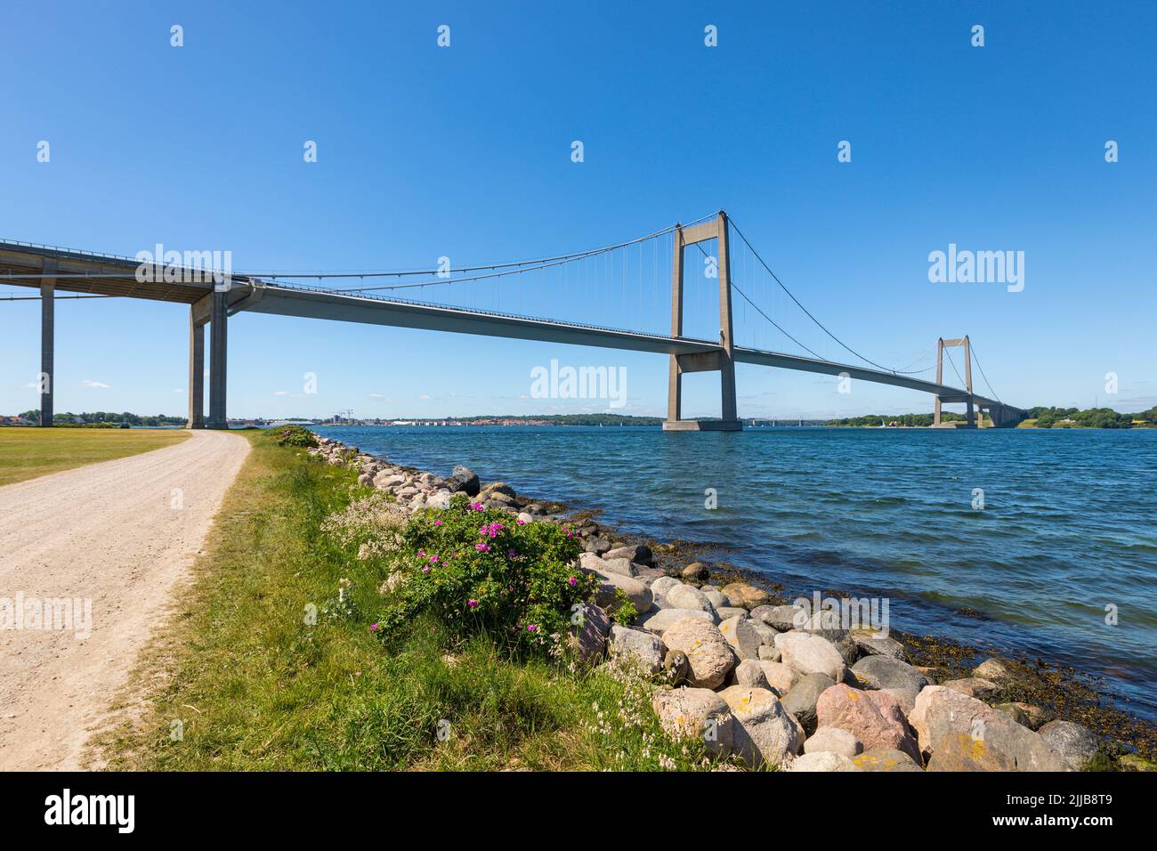 Ny Lillebæltsbro, bridge crossing the Little Belt and connecting Funen with Jutland at Middelfart. Stock Photo