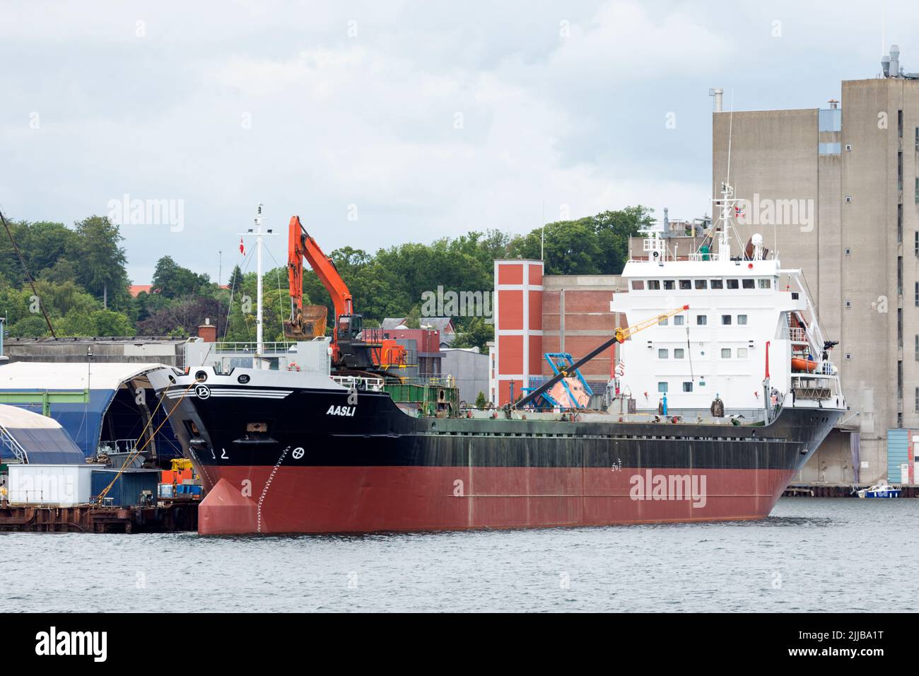 Svendborg, Denmark – June 14, 2022: Norwegian general cargo ship AASLI moored at shipyard Stock Photo