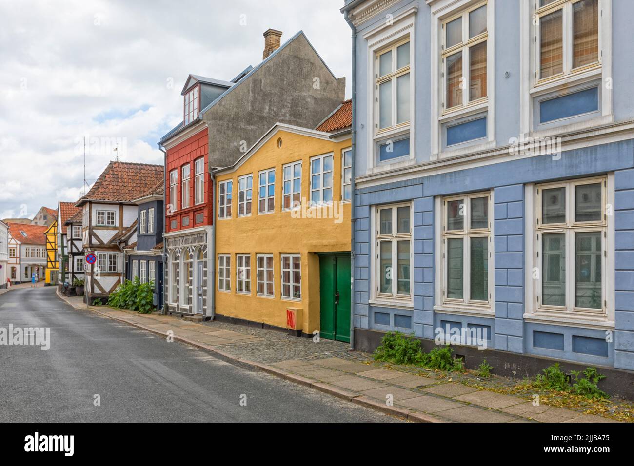 Street at the historic old town of Svendborg, Funen, Denmark Stock Photo