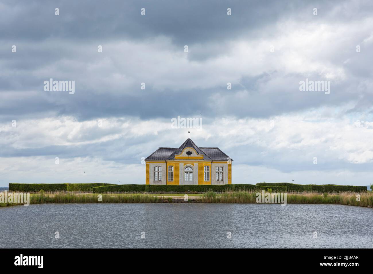 Sea pavilion and pond at Valdemar's Castle near Svendborg, Denmark Stock Photo