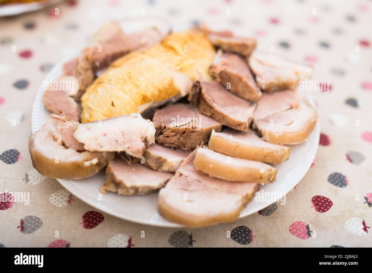 set of cold cuts of cooked chicken and pork meat on plate Stock Photo Alamy
