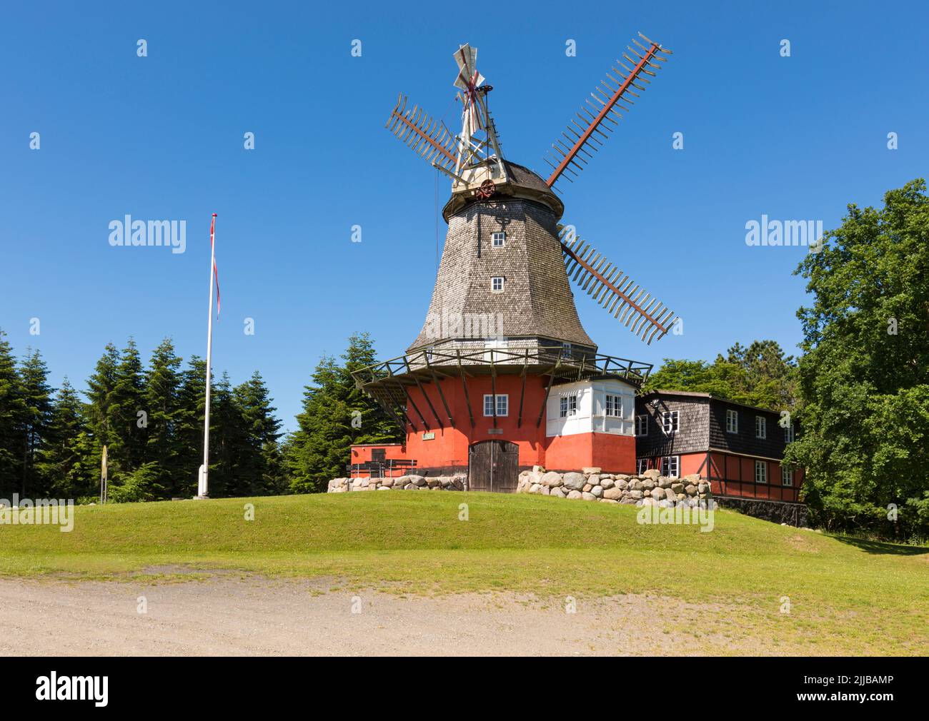 Historic windmill near Tranekær, Langeland, Denmark, belonging to the castle, today inhabiting a museum Stock Photo