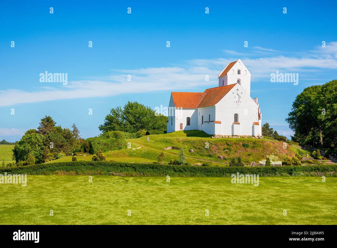 Church from 1829 at Humble, Danish baltic Sea island of Langeland Stock Photo