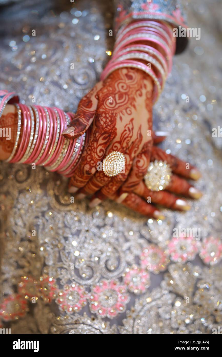 Pakistani bride, close-up of hands Stock Photo