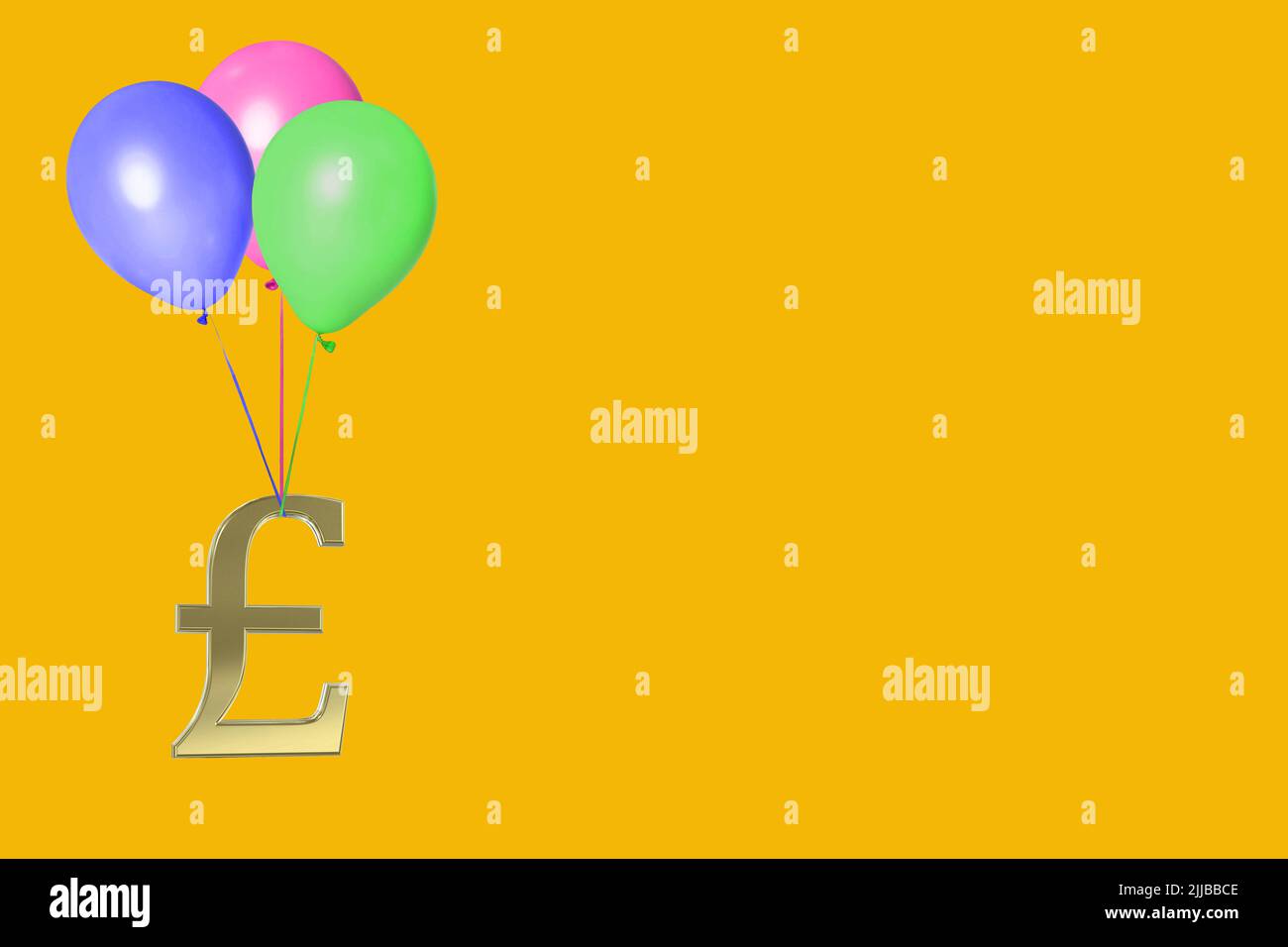 3D gold pound currency symbol symbols sign signs isolated on colorful colourful yellow background pound  inflation concept Stock Photo