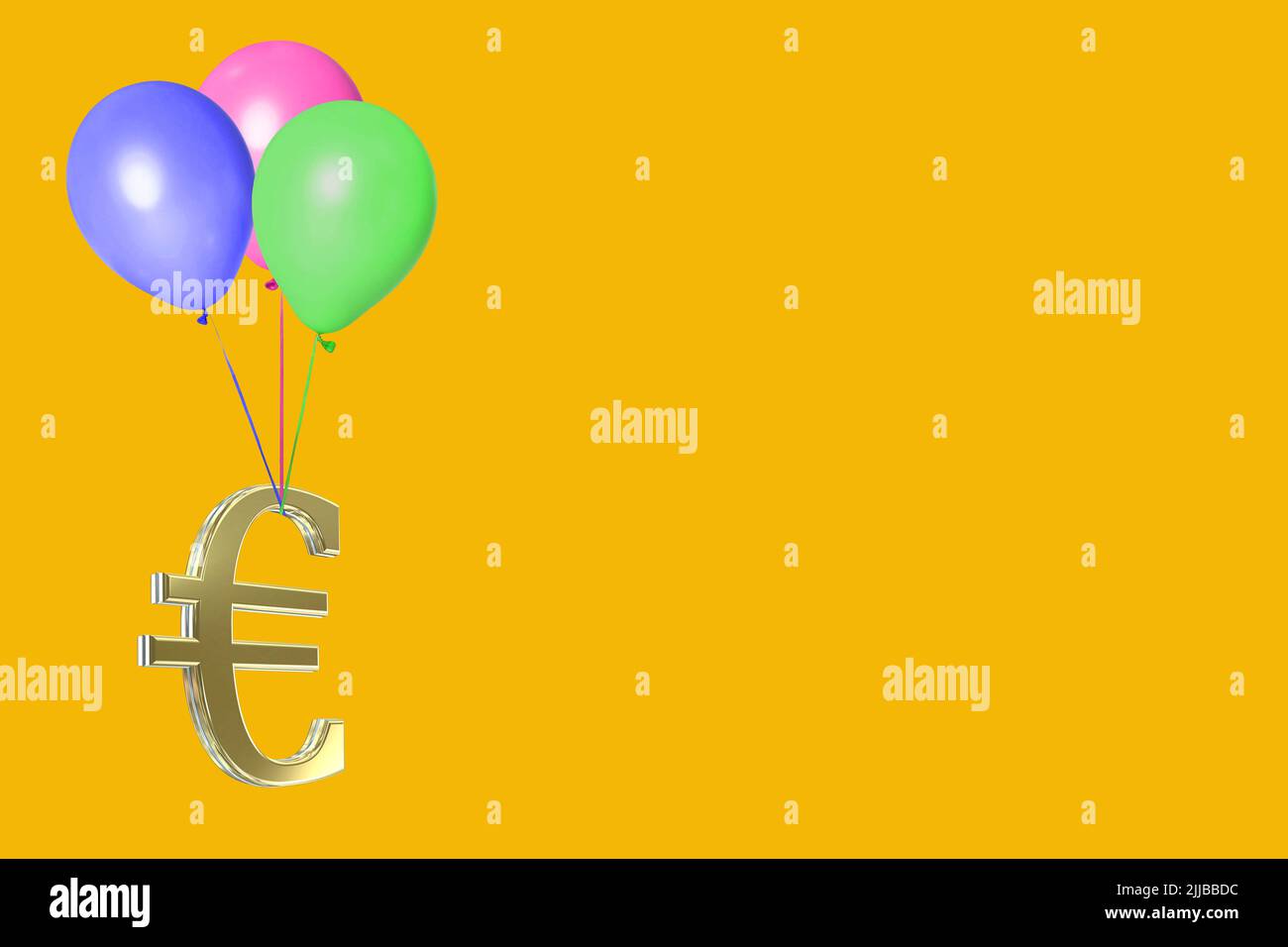 3D gold euro currency symbol symbols sign signs isolated on colorful colourful yellow background euro inflation concept Stock Photo