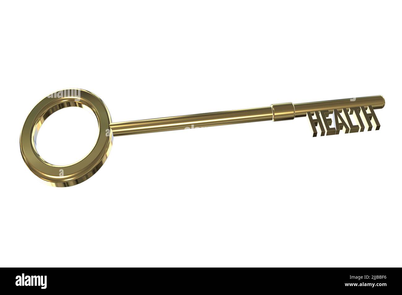 key to health concept health word incorporated in a gold 3D key cut out isolated on a white background Stock Photo