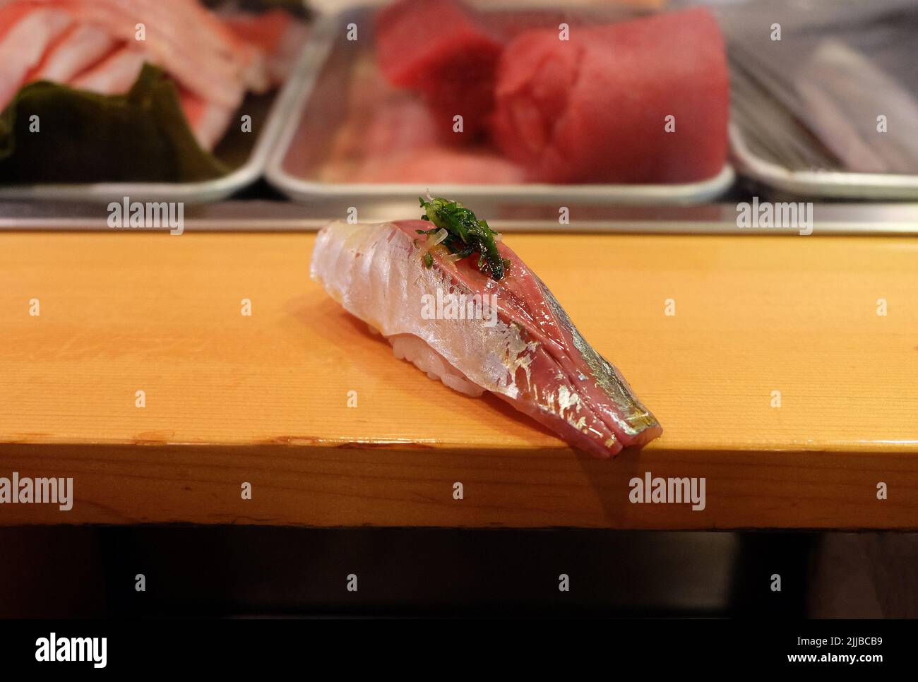 Close up Aji (Japanese horse mackerel) Sushi Stock Photo Alamy