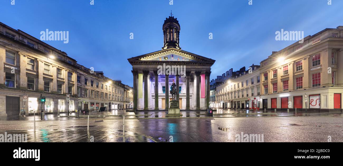 Gallery of Modern Art in Royal Exchange Square in the heart of Glasgow city centre in twilight , Scotland, panorama Stock Photo