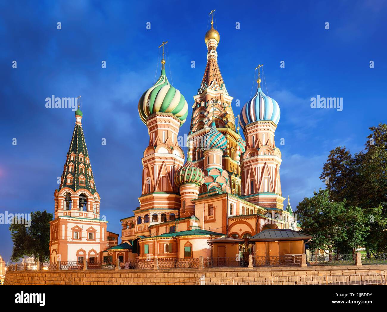 St. Basil's Cathedral in Moscow on Red Square on a summer evening and a blue cloud Stock Photo
